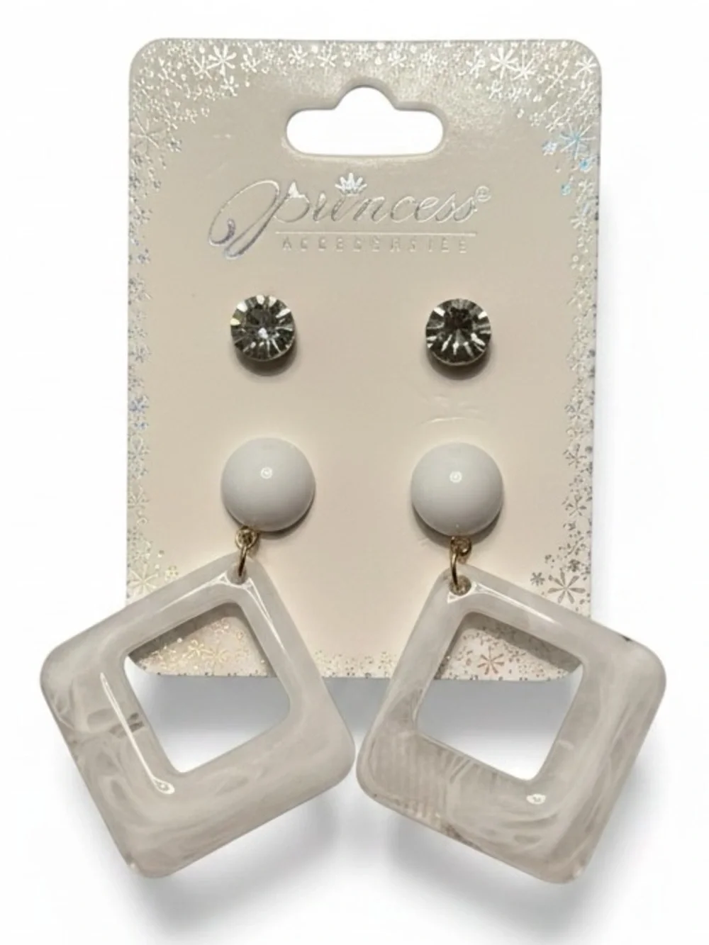 White‎ Marble Square Drop Earrings - 3-Pair Set